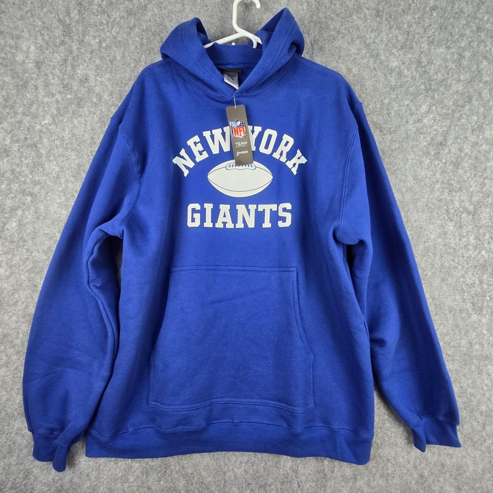 Reebok New York Giants Hoodie Mens Large Blue Pullover NFL Graphic Sweatshirt